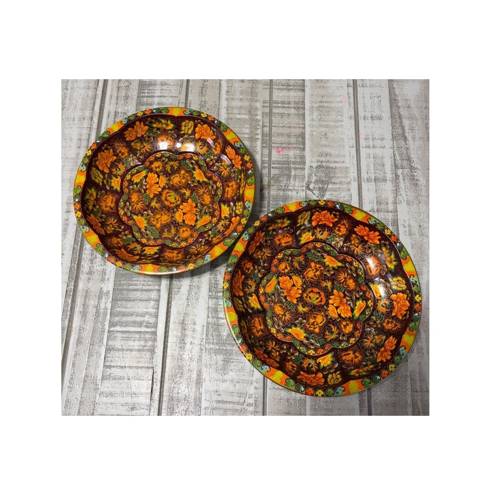 VTG  Decorated Ware Tins Set of 2 Floral Motif Serving Trays Made in England